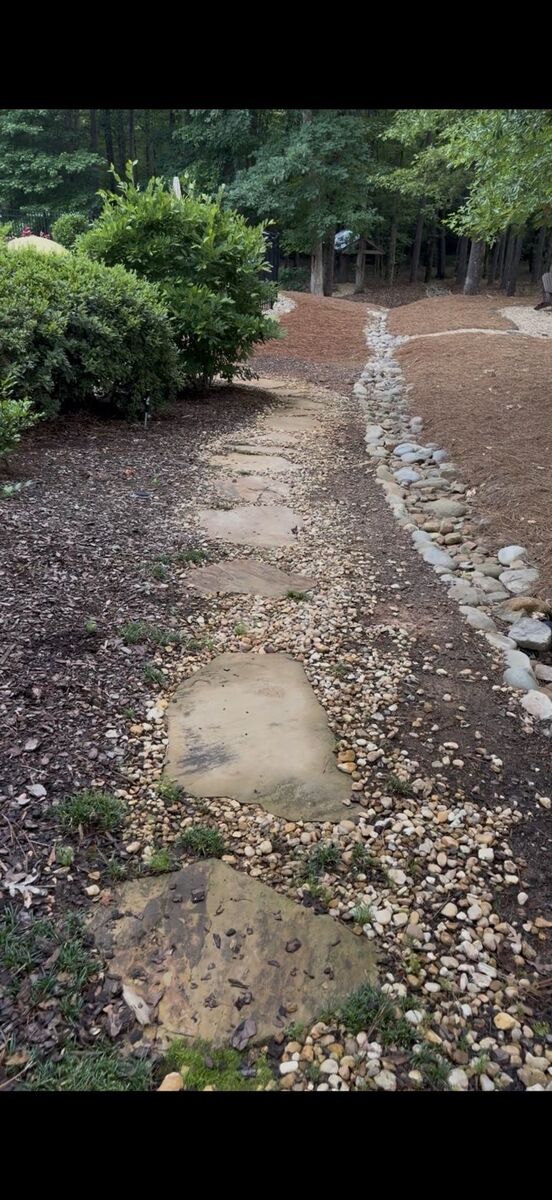 Stone stepping path with river rock
